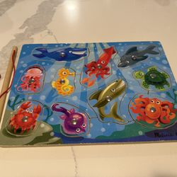 Melissa & Doug Magnetic Wooden Fishing Game and Puzzle With Wooden Ocean Animals 