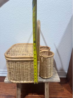 Vintage woven, wicker, and bamboo picnic basket