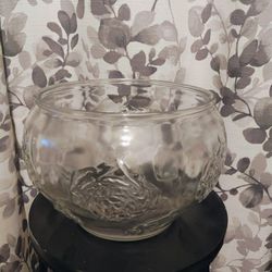 Clear Rose Design Punch Bowl w/4 Tea Cups 