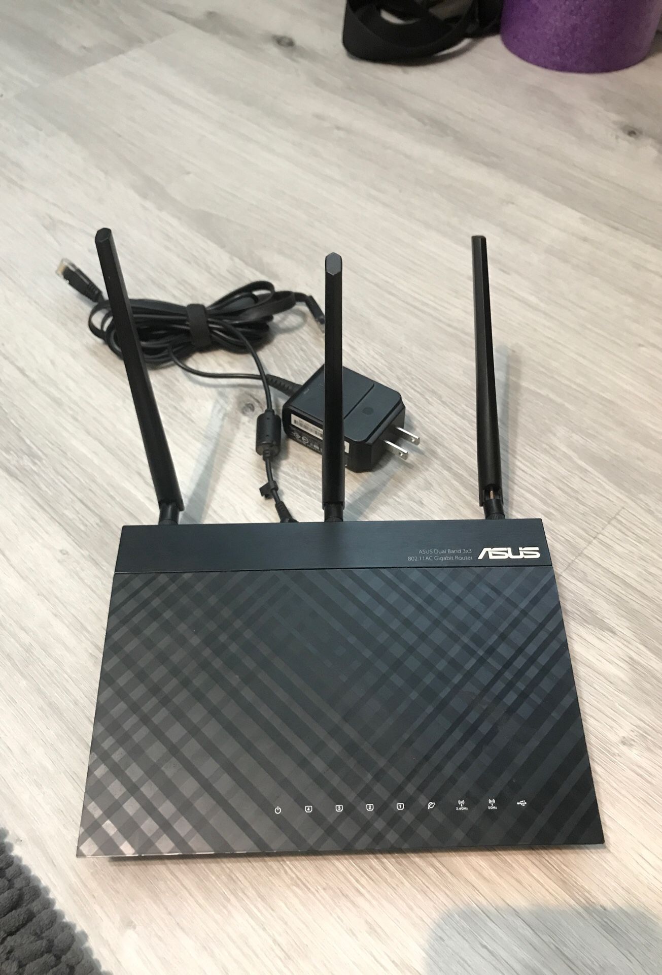 Asus Dual Band WiFi Router with power cable and Ethernet cable