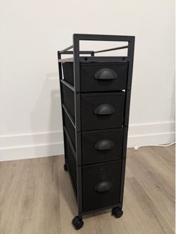 Rolling 4-Drawer Storage Cart – Rustic Wood Top – Excellent Condition