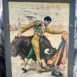HUGE BULL FIGHTER MATADOR PAINTINGS For Mexican Restaurant vintage Huge Latín Culture In Grey Frames