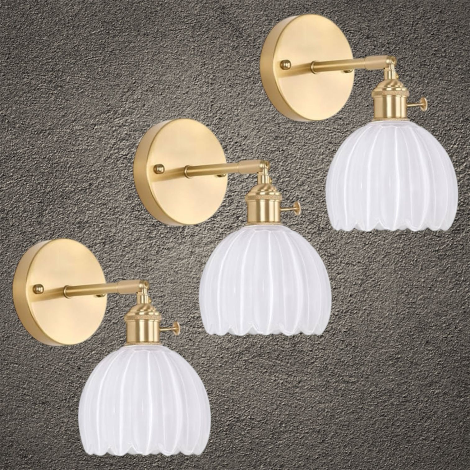 Set Of 3 Vintage Wall Sconces with Cute White Tulip Glass Lampshade