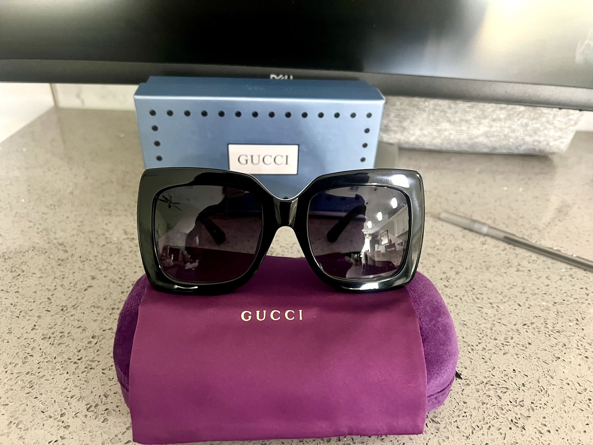 New Gucci GG0083s Oversized Square Women Black Sunglasses