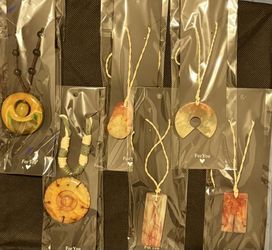 Hand Made Adjustable Corded Necklaces With Stone Pendant Lot Of 6 (pkg 9)