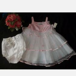 NWT Girls Dress 24 Months White Tiered Tulle Pink Top Party Wedding Portrait Dress 24M