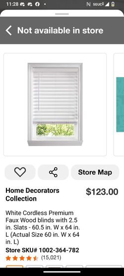 60.5 x 64 in white cordless wood faux blinds x2