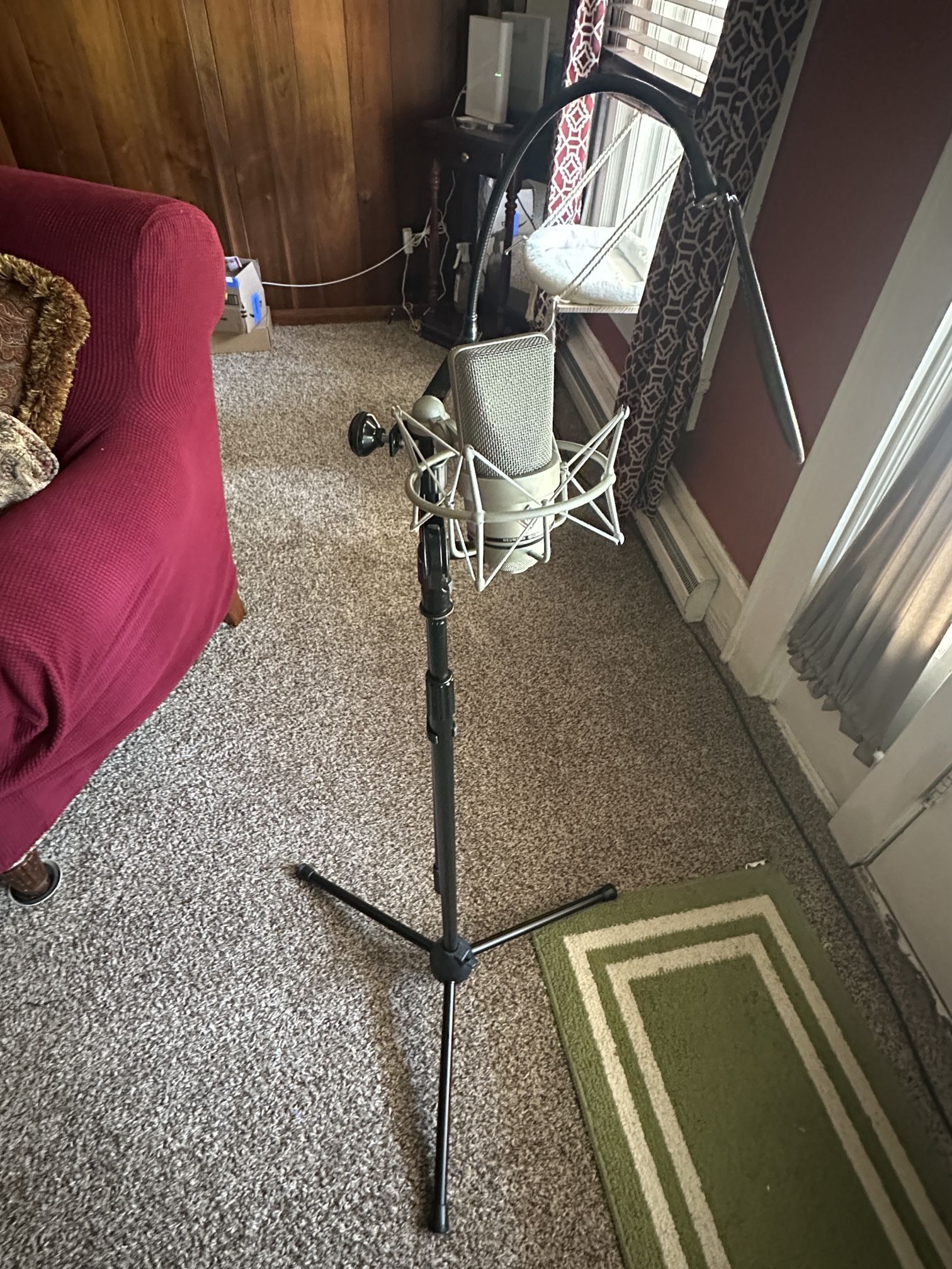 Neumann TLM 103 Mic, Shock Absorber, Stedman Proscreen XL Popfilter, And Boom Stand