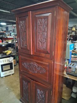 Tall Carved asian Wood Cabinet Armoire