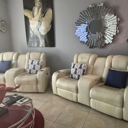 (2) Leather Double Recliners 