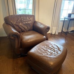 Oversized Leather Chair & Ottoman