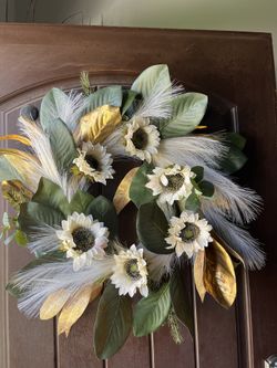Corona Para Puerta De Otoño!!! Fall Beige SunflowerWreath!!!!