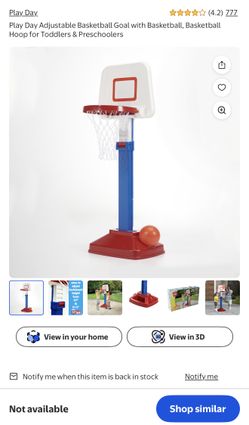 Play Day Adjustable Basketball Goal with Basketball, Basketball Hoop for Toddlers & Preschoolers
