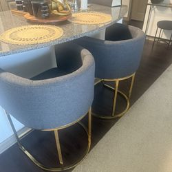 Modern Counter Height Linen Fabric Upholstered Counter Stool Set of 2, 24 inch Kitchen Island Stool with Gold Metal Frame, Charcoal