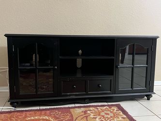 Black Wood TV Stand with Glass Doors