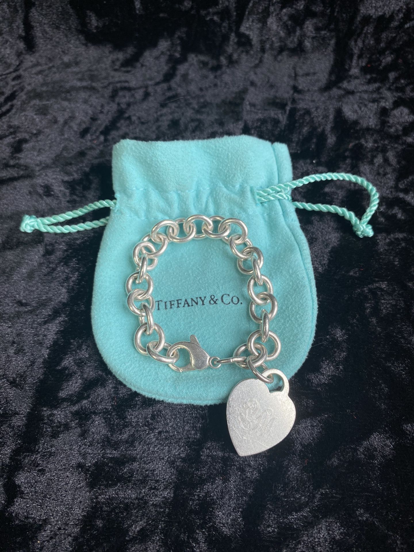 SMALL 6.5" Tiffany Charm Bracelet in Sterling Silver Classic Blank Heart Tag