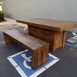 Large Solid Wood Farmhouse Dining Table + Bench (Seats 6–8)