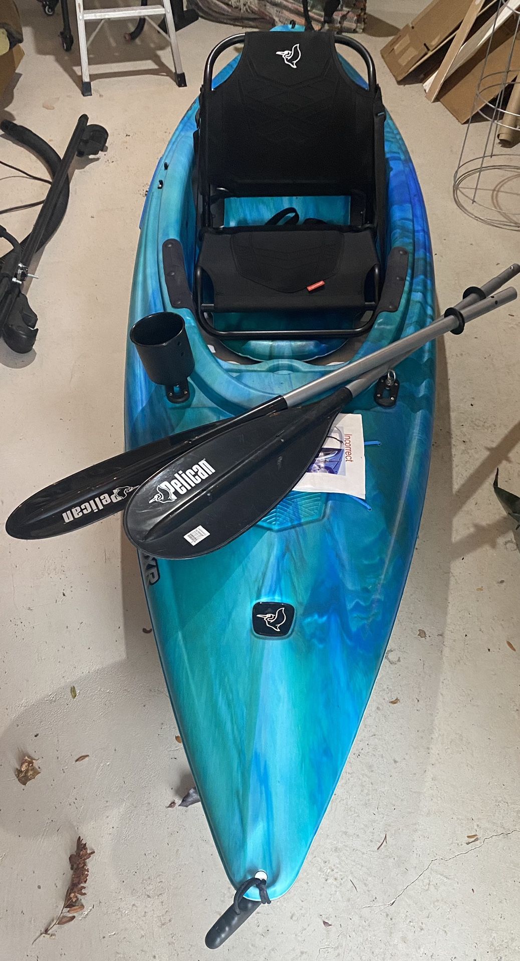 Kayak - Pelican Argo 100XR, Customized W/ Fishing Pole & Cup Holder, Paddles, Pelican Ergonomic Seat, Optional: Universal Mount For Vehicle Roof Racks