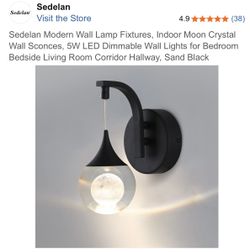 Modern Wall Lamp Fixtures, Indoor Moon Crystal Wall Sconce, 5W LED Dimmable Wall Light Black New