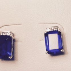 Blue And White Sapphire Earrings Set In Sterling Silver