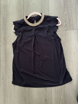 Black Sleeveless Top with Gold Chain Neckline
