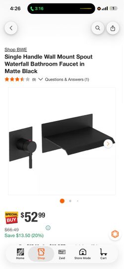 BWE Single Handle Wall Mount Waterfall Bathroom Faucet Matte Black