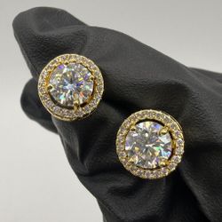 VVS1 Gold Plated Moissanite Halo Earrings 1.0ct
