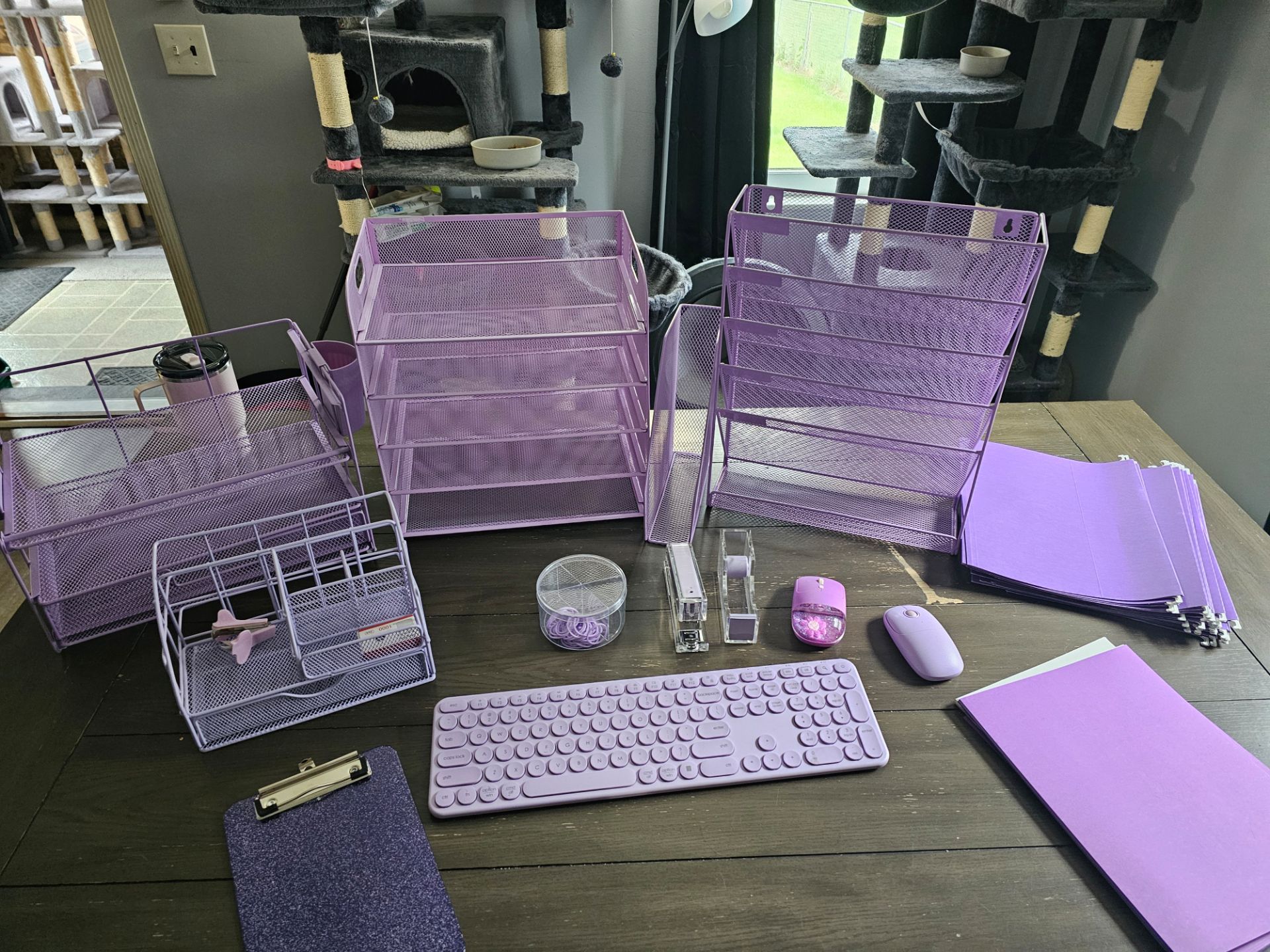 Purple office shelves