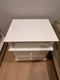 White Wood Nightstand with Two Drawers