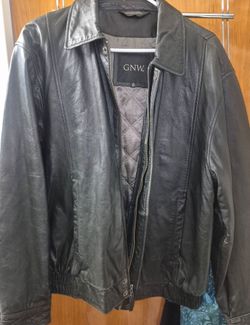 GNW Black Leather Bomber Jacket Size M