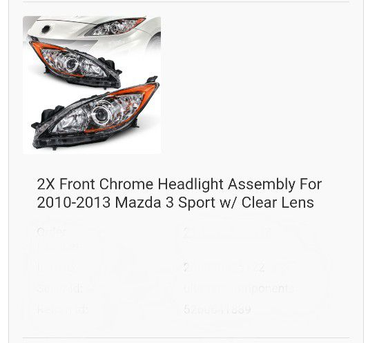 2x Front chrome Headlight Assembly For 2010-2013  Mazda 3 Sportt W/Clear Lens $100 Cash Only & Thornton Pickup Only 
