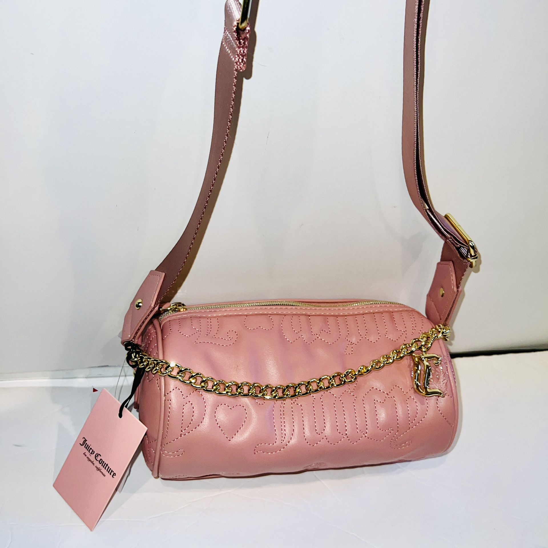 New Pink Juicy Couture Purse Barrel Bag Quilted Taffy Puff Roll Crossbody