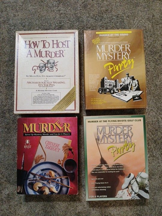 SALE VINTAGE MURDER MYSTERY PARTY LOT OF 4-ADULT PARTY GAME-COMPLETE-SEE DESCRIPTION