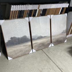 Set of 3 Framed Neutral Landscape Wall Art Panels 24” x 36” Each Modern Home Decor