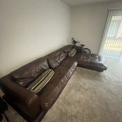 Brown Genuine Leather L-Shaped Couch