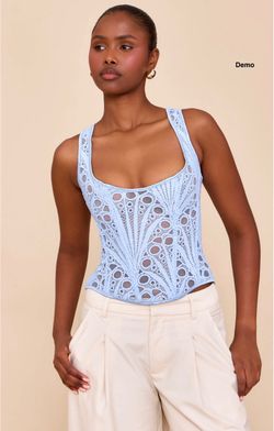 PrettyLittleThing Textured Sheer Floral Square Neck Corset - Sky Blue (UK8/Small)