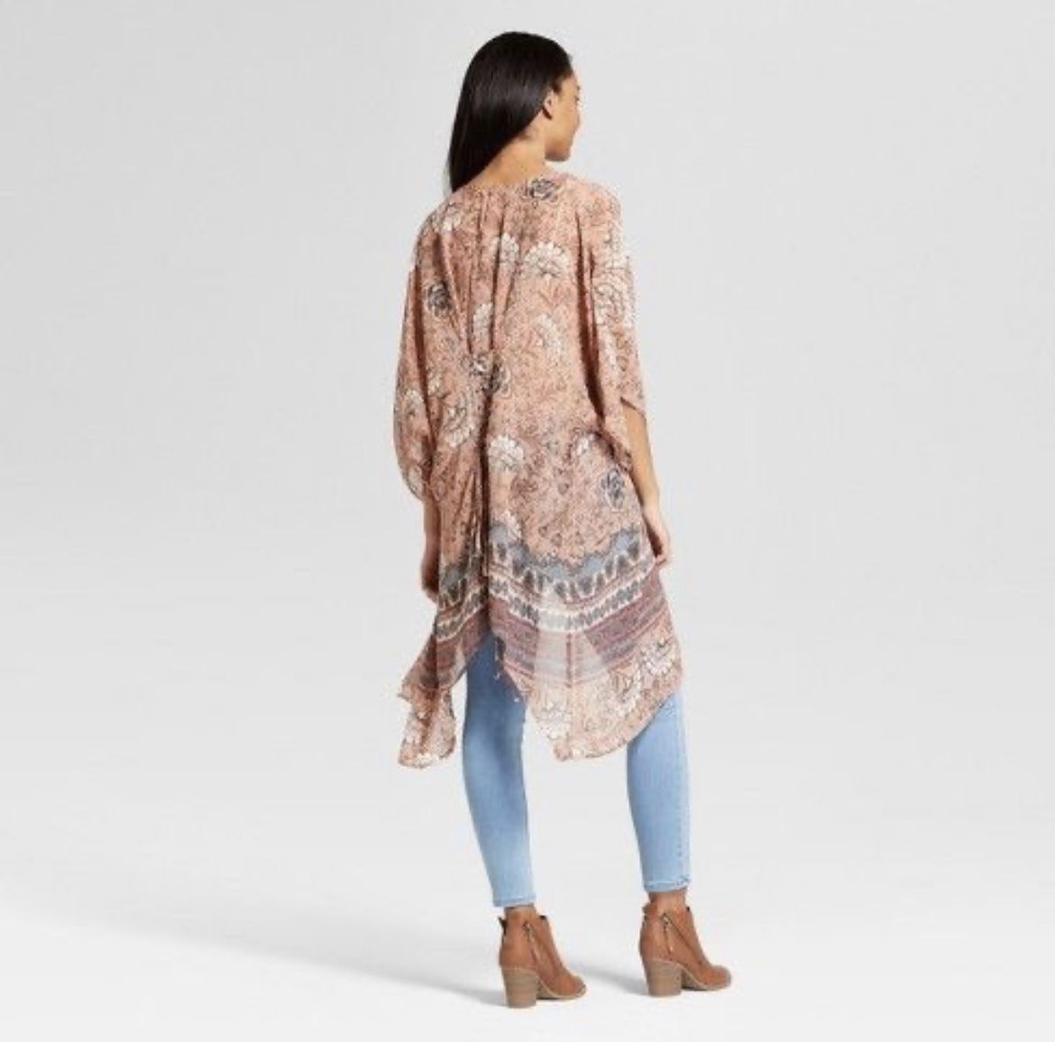 Women’s Floral Print Sheer Lace-Up Back Kimono Jacket