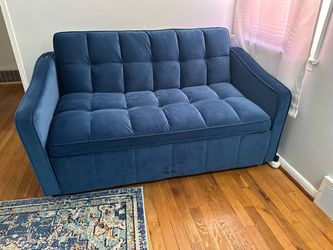 Blue Velvet Tufted Loveseat Sofa 3-1 sleeper