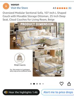 107” Beige Modular Sectional + Storage Ottoman
