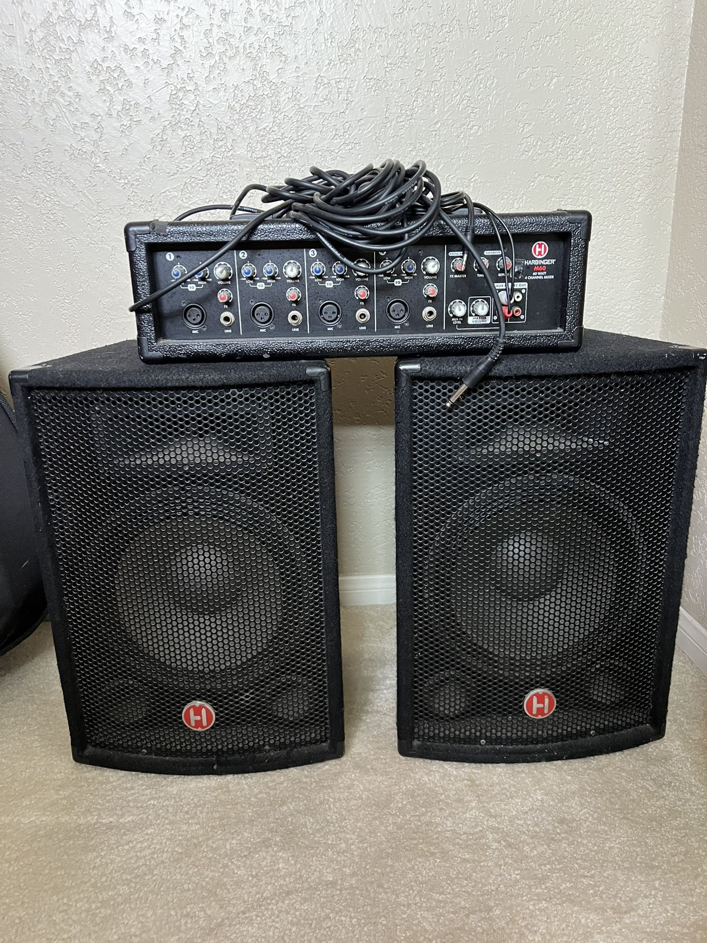 PA System Harbinger M60 4 Channel Mixer And Speakers for Sale in