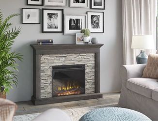 Electric Fireplace Mantel with Faux Stone Surround
