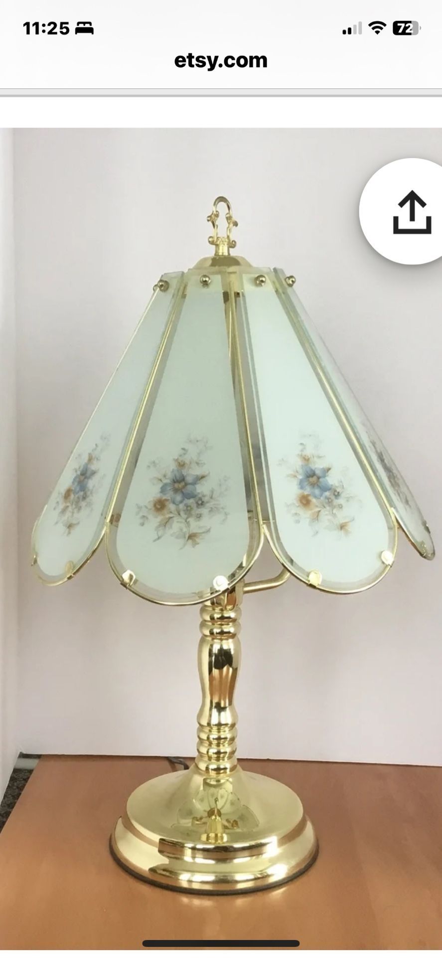 Blue floral Brass Glass Lamp