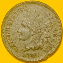 1866 U.S. INDIAN HEAD CENT PENNY 1c COIN (XF-Extra Fine)