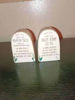 Vintage Boot Hill Tombstone Salt & Pepper Shakers Set - Salty O'Day & Pepper Tate Western Novelty Japan