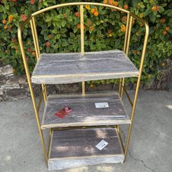 No Assembly Folding Bookshelf for Living Room, 3 Tier Gold Collapsible Book Shelf for Home Office, Portable Bookcase Storage Organizer