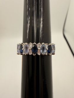 14k Diamond Band with blue stones size 7