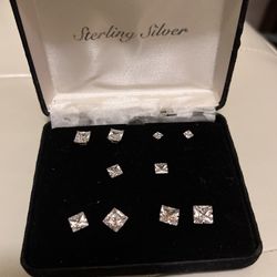 Brand New Cubic Zirconia Sterling Silver Earrings. Authentic a Set Of 5