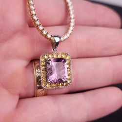 Beautiful Natural Amethyst & Citrine Halo Pendant
