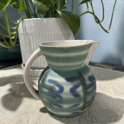 Beautiful blue and green art pottery Pitcher
