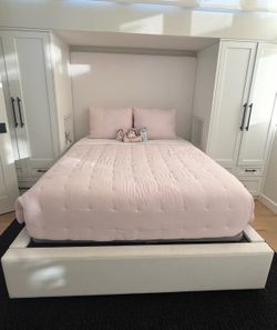 RH Queen upholstered storage bed